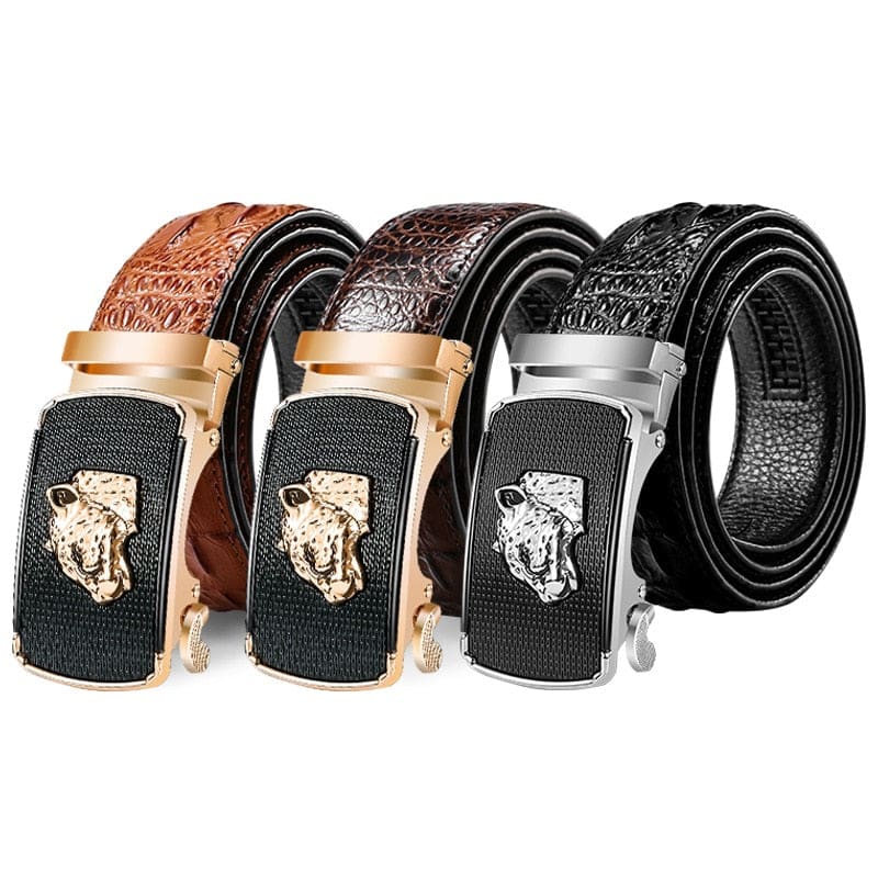Genuine Luxury Leather Crocodile Pattern Metal Automatic Buckle Belts