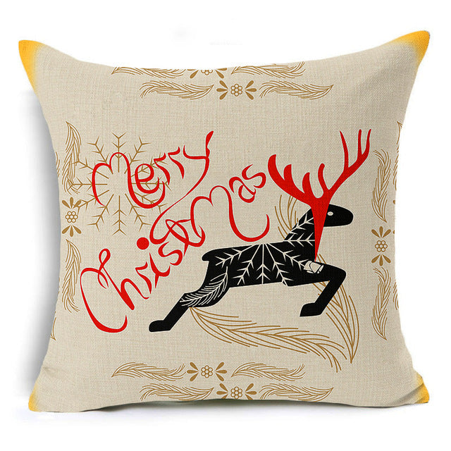 Christmas Deer Cushion Cover Cotton Linen Xmas Deer Santa Claus Pillows Cover-PILLOWS & COVERS-US MART NEW YORK