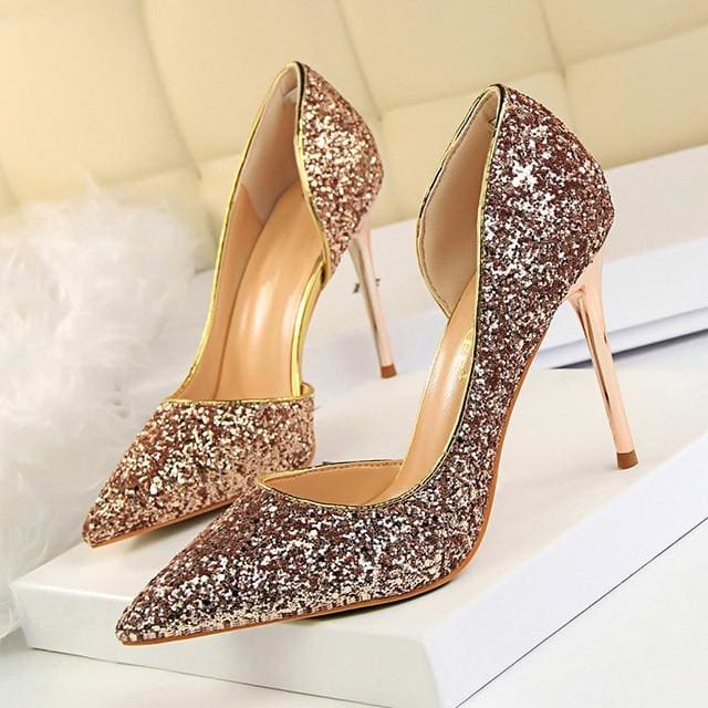 Wedding Shoes Bling Extreme Sequins Gradient Stiletto Ladies Champagne / 8.5 HIGH HEELS