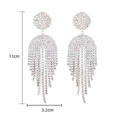 Long Tassel Crystal Rhinestone Drop Earrings