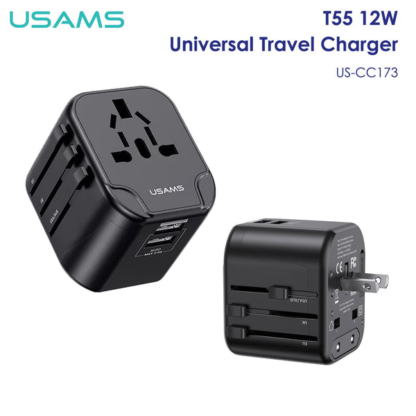 USAMS US-CC173 T55 12W Dual USB Universal Travel Charger (US/AU/EU/UK)