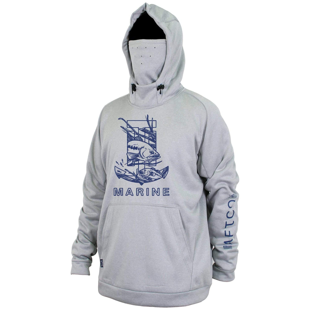 Grey T-H Marine Logo AFTCO JASON CHRISTIE HOODED PERFORMANCE SHIRT