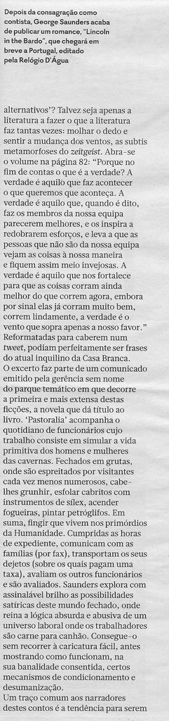 Pastoralia | Revista E (Expresso) | Recensão de José Mário Silva | ★★★★