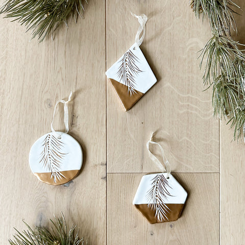 Gold Dip Spruce Tip Ceramic Ornament