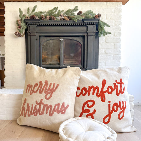 Chenille Embroidered Merry Christmas Pillow