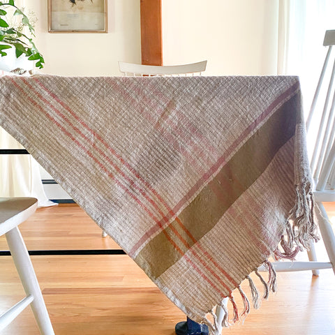 Woven Cotton and Linen Plaid Throw