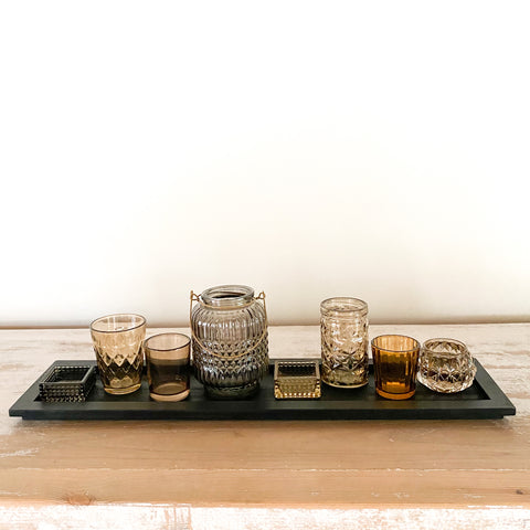 Embossed Glass Tea lights with Tray