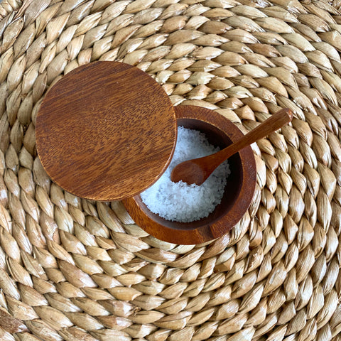 Acacia Wood Salt Bowl with Spoon and Lid