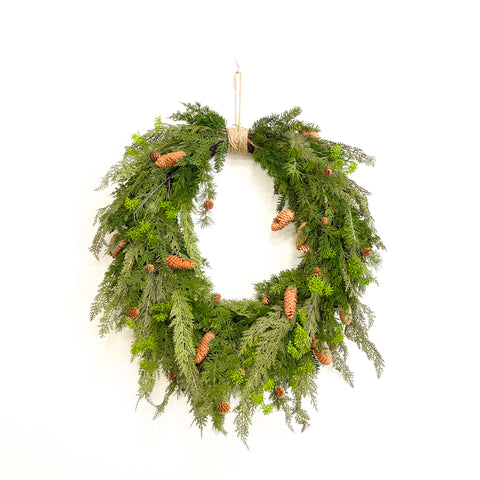 Festive Jute Wrapped Hanging Pine Wreath