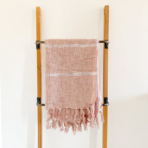 Dusty Blush Stripe Throw with Fringe