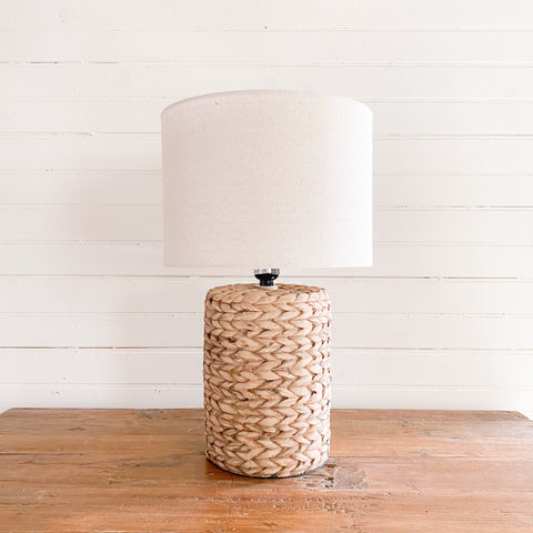  Seagrass Woven Concrete Lamp with White Shade