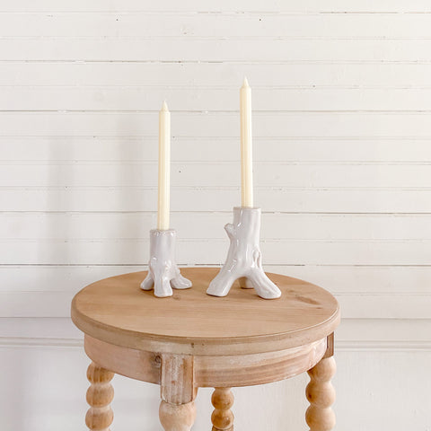 Modern White Ceramic Stump Candle Holders