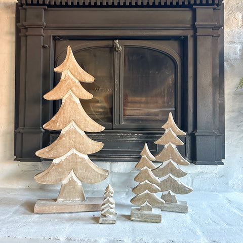 Mango Wood Carved and Washed Christmas Trees