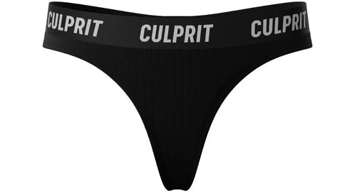 Stealth Black Ribbed themed thongs by culprit underwear