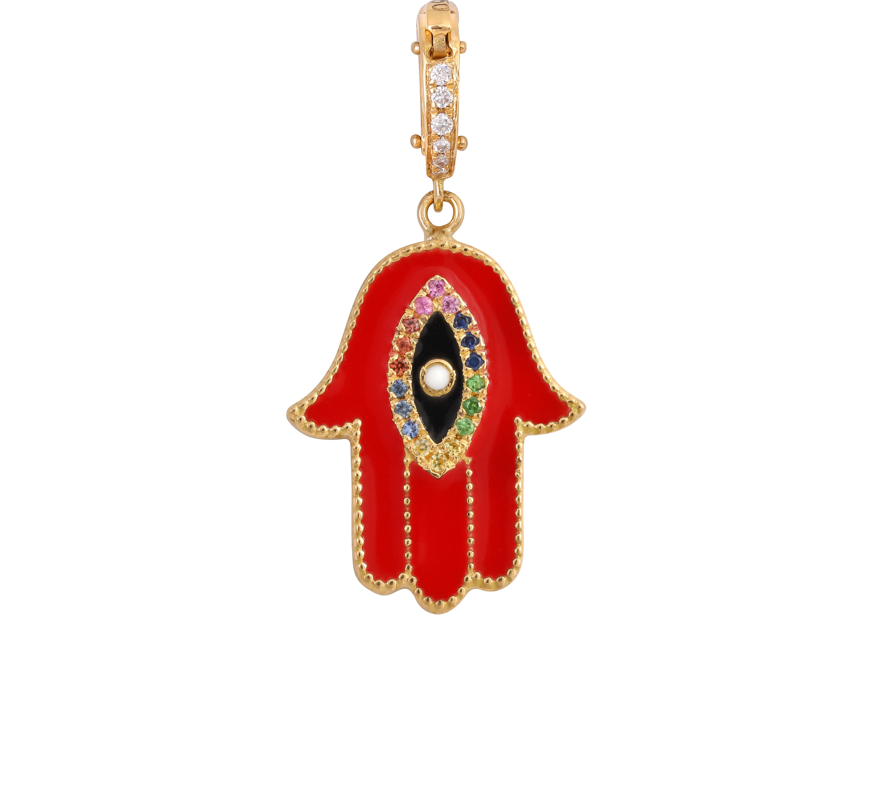 2ct Unique Red Enamel Diamond Hamsa Pendant 14K Yellow Gold 407084