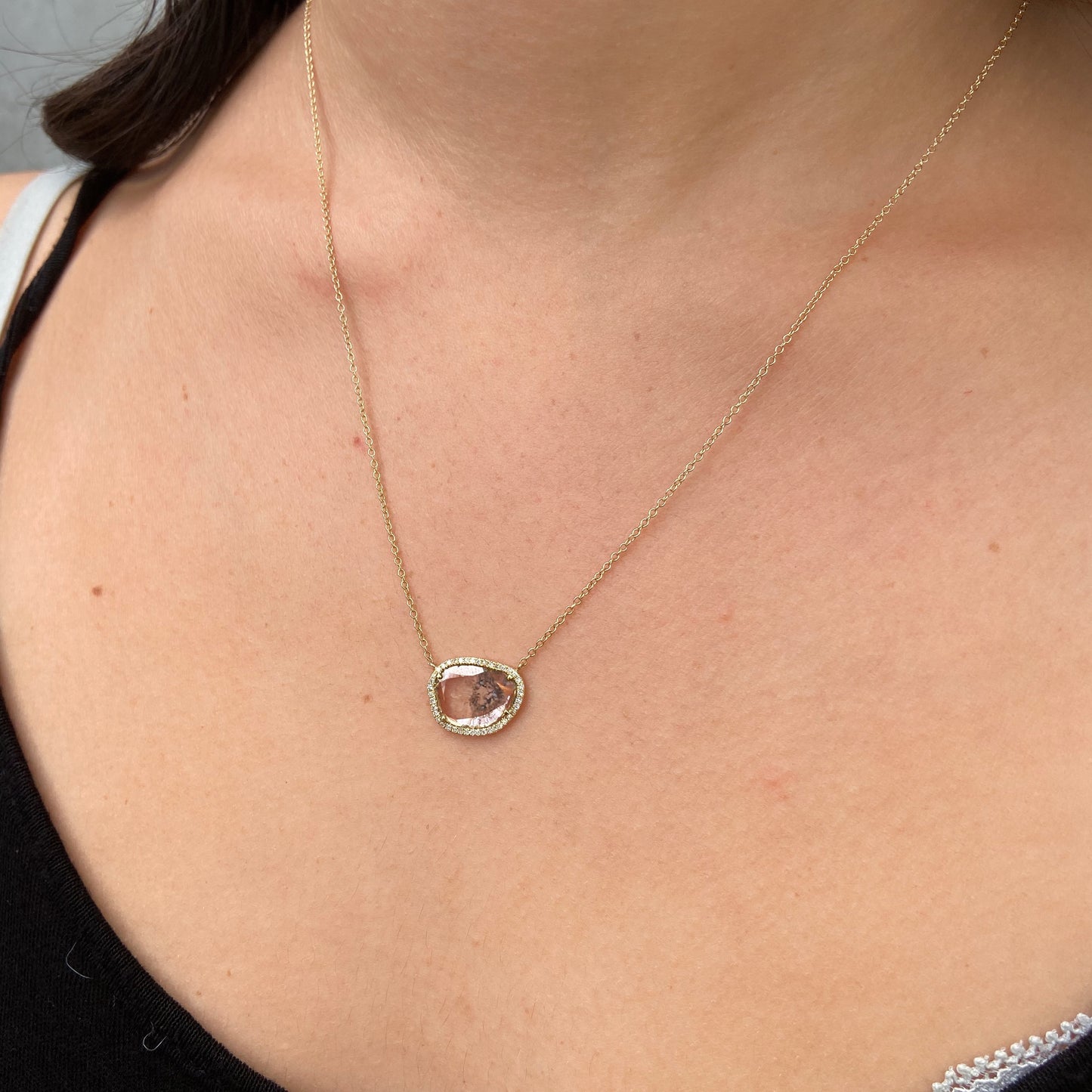 Medium Diamond Slice Necklace with Pave, Yellow Gold