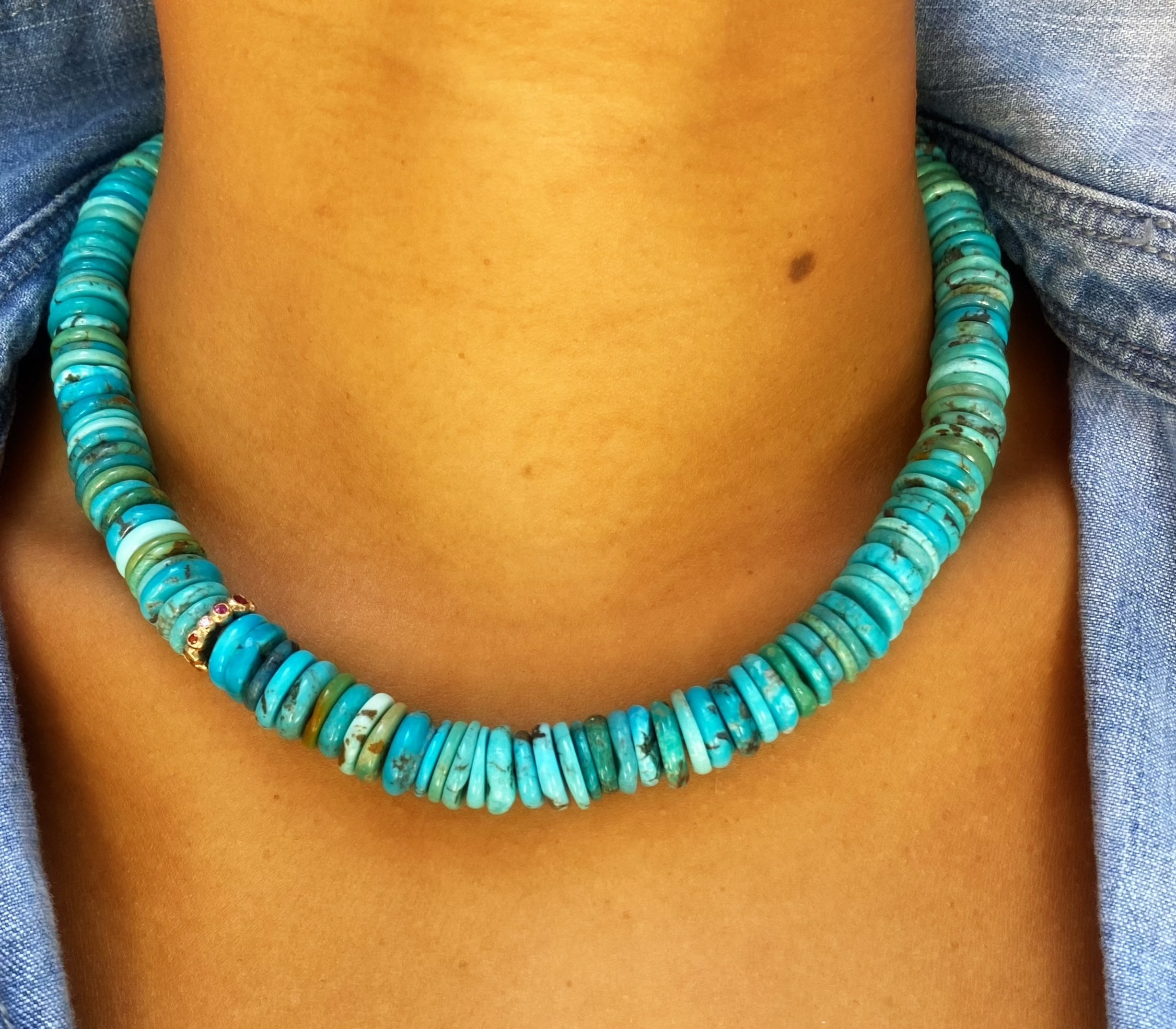 One of A Kind Turquoise Bead and Rainbow Bead Necklace