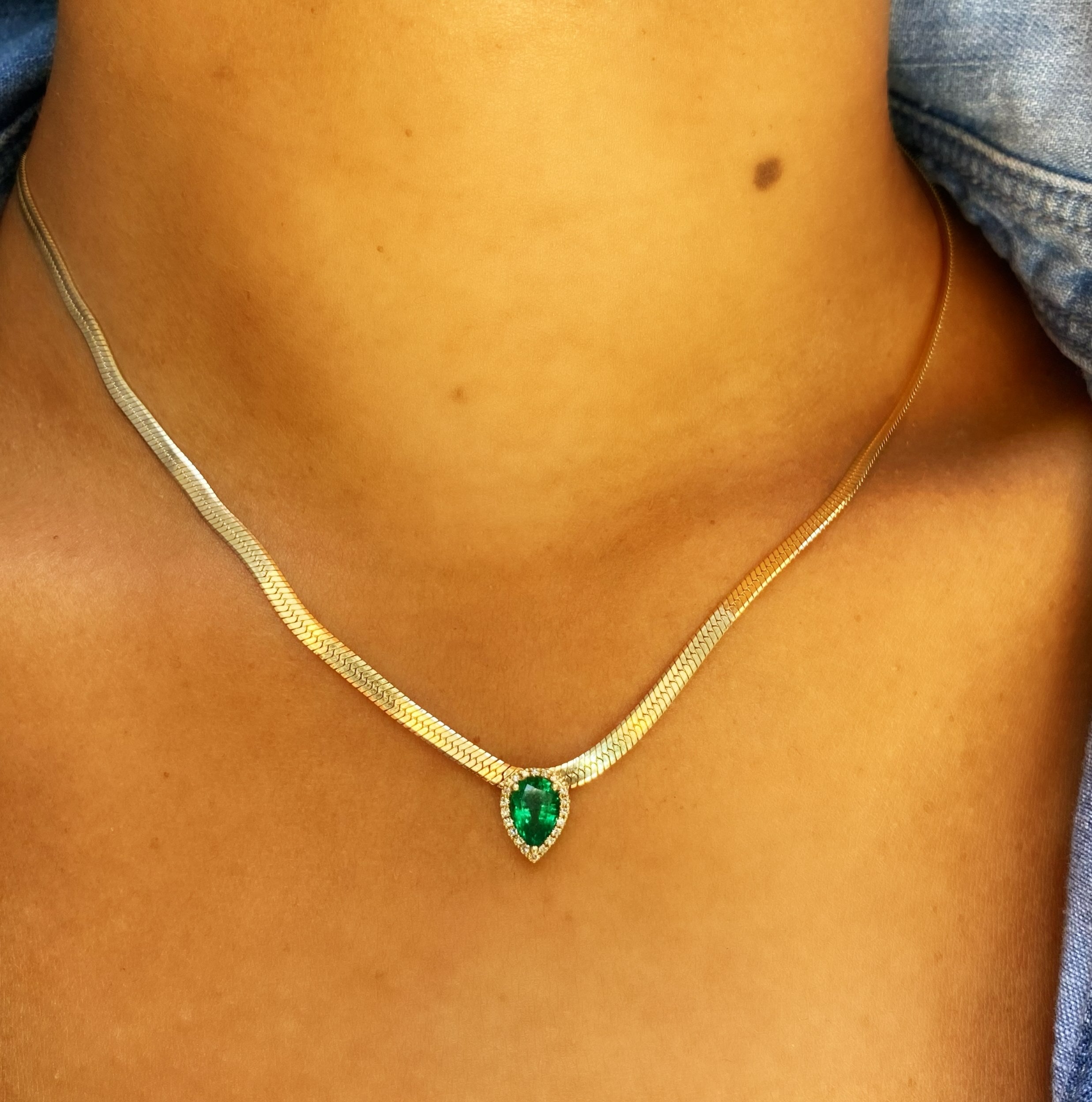 Emerald Necklace with Yellow Gold Chain