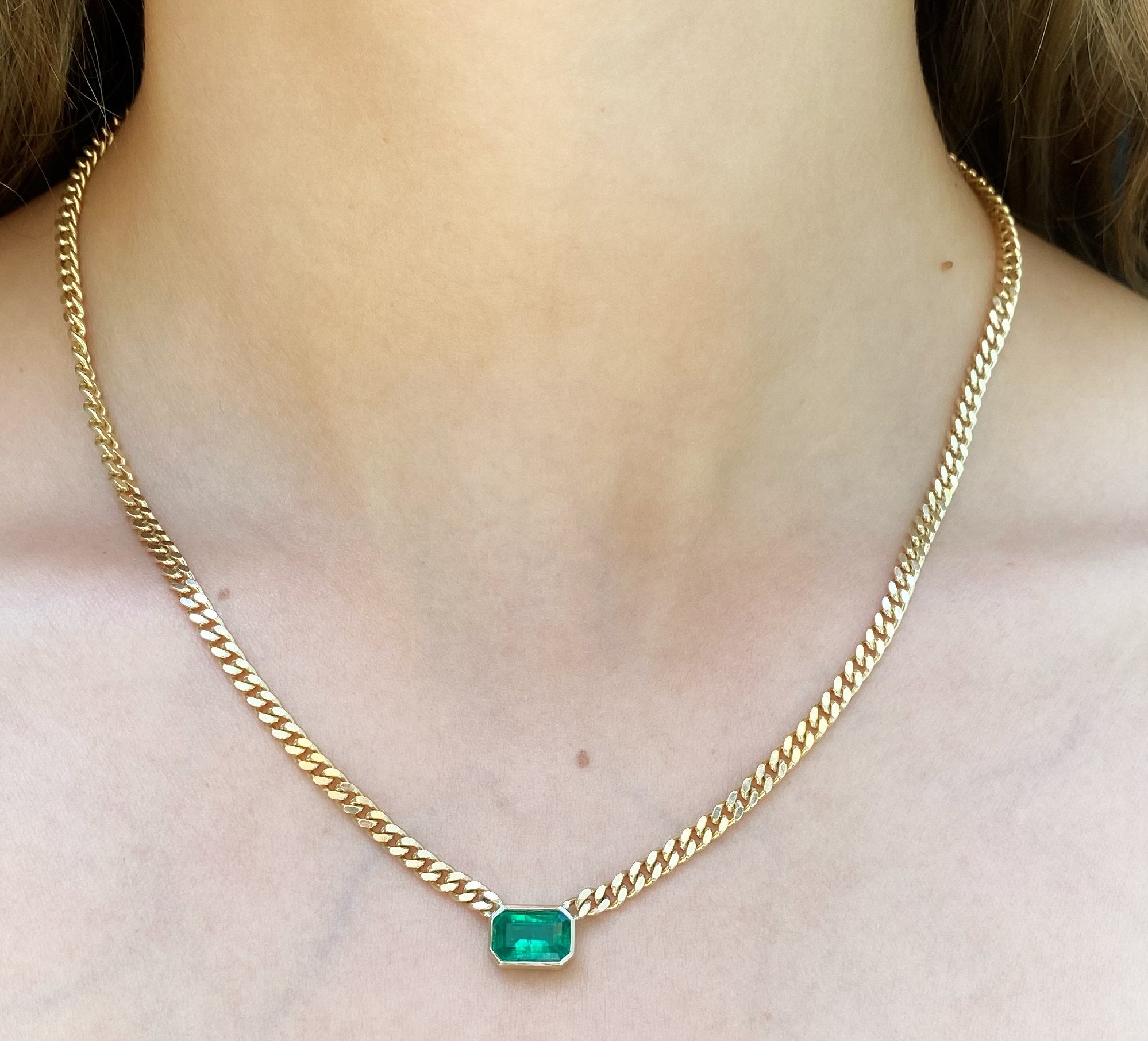 Emerald Necklace with Cuban Chain