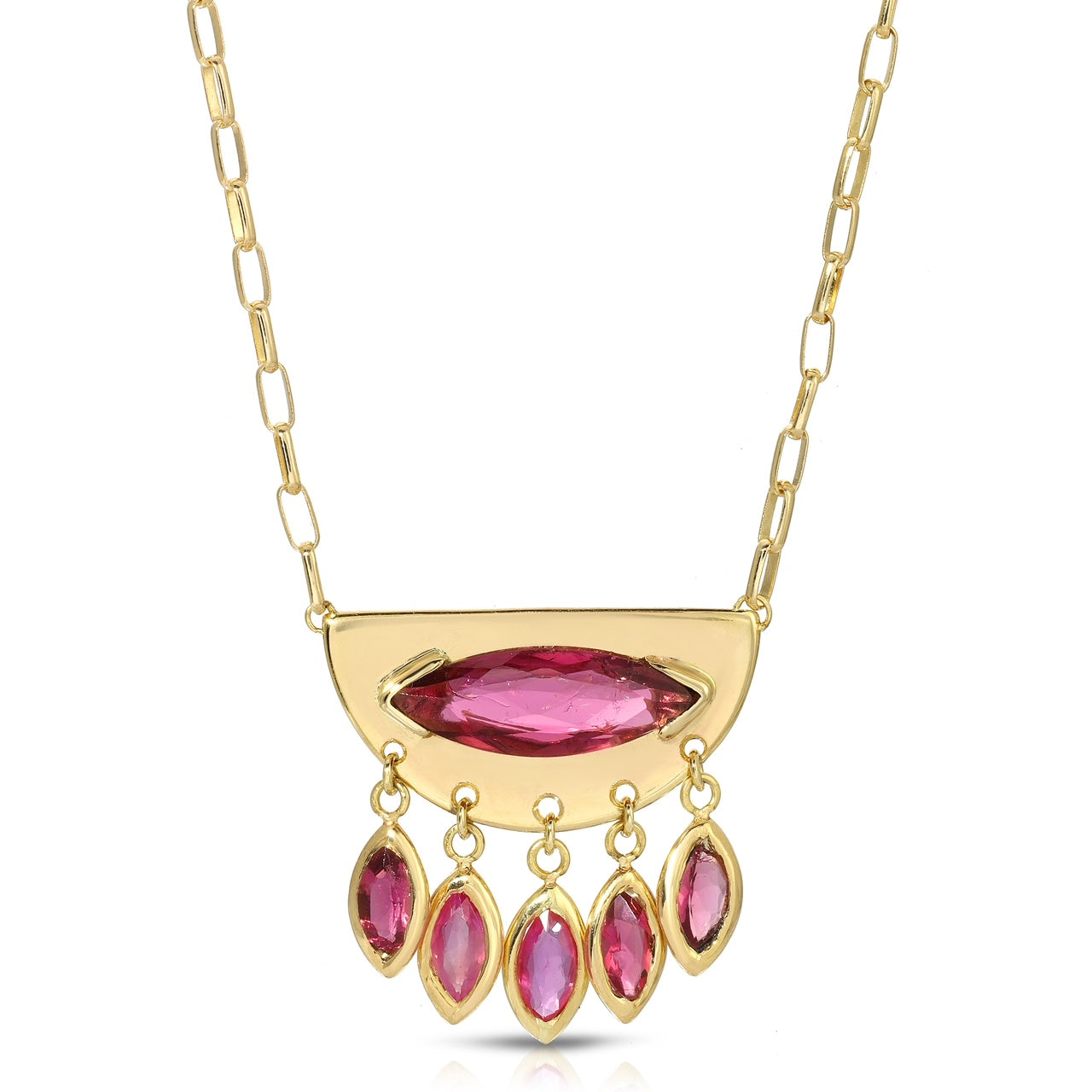 Aztec Rain Necklace in Pink Tourmaline and Ruby
