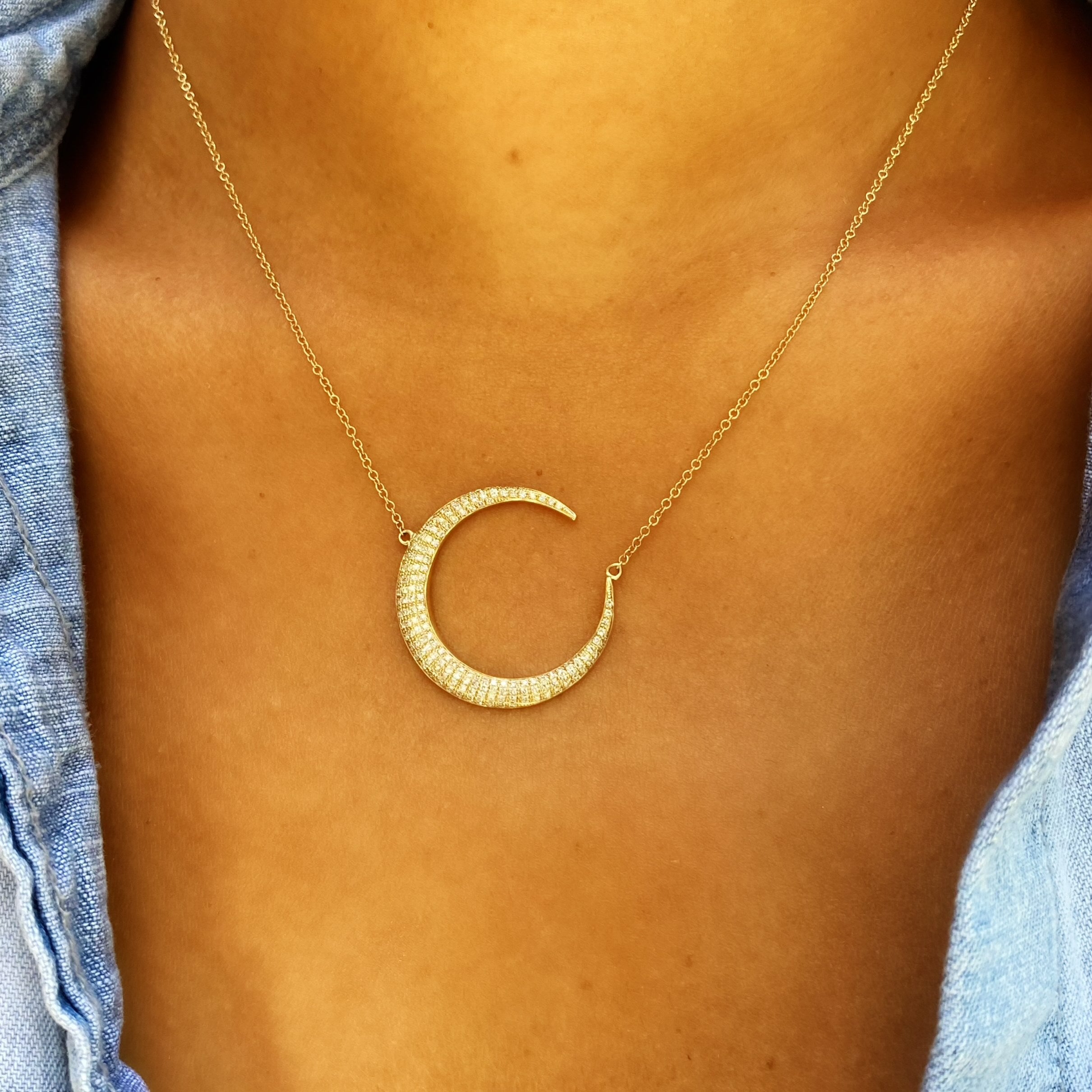 Pave Diamond Moon Necklace
