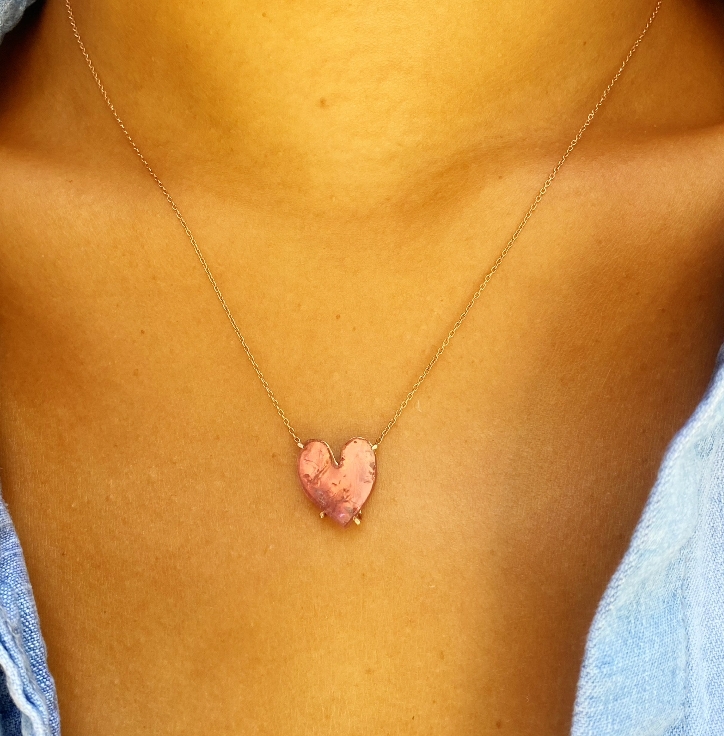 Pink Tourmaline Heart Necklace