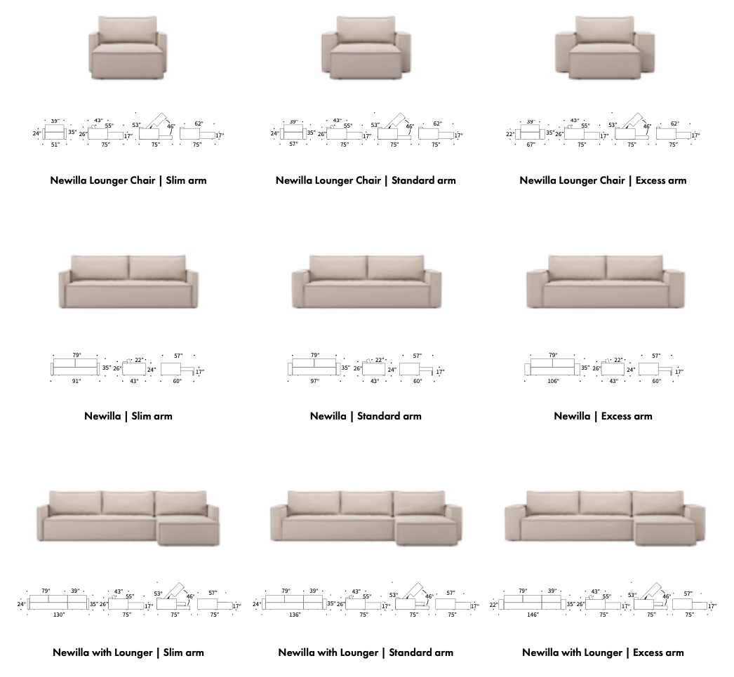 newilla sofa dimensions