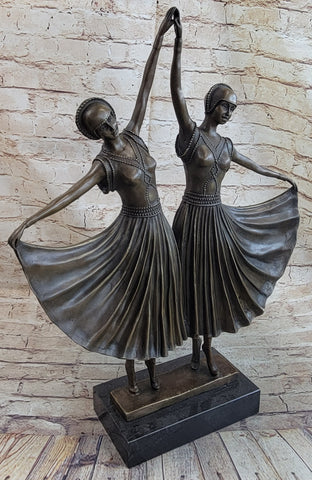 Twin Art Deco Dancer Girls Gemini Pair Bronze Statue Sculpture D.H. Chiparus