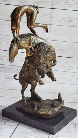 Frederic Remington Buffalo Horse Bronze Sculpture Western American Artist Art