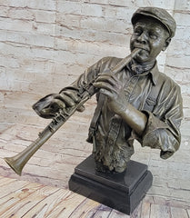 bronze bust sculpture of an African American clarinet player