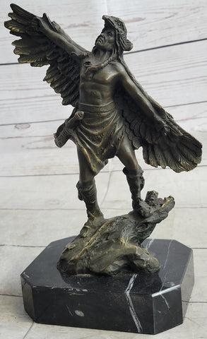 Native American Indian Eagle Dancer Shaman Medicine Man Bronze Sculpture Statue Marble Base