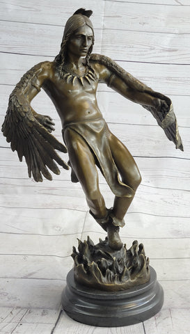 Native American Indian Eagle Dancer Rain Dance Shaman Bronze Statue Sculpture 18" x 10"