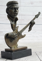 abstract bronze bust sculpture of Jimi Hendrix playing electric guitar
