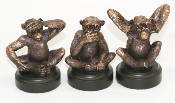 Set of 3 See No Evil, Hear No Evil,Speak No Evil Faux Bronze Sculpture