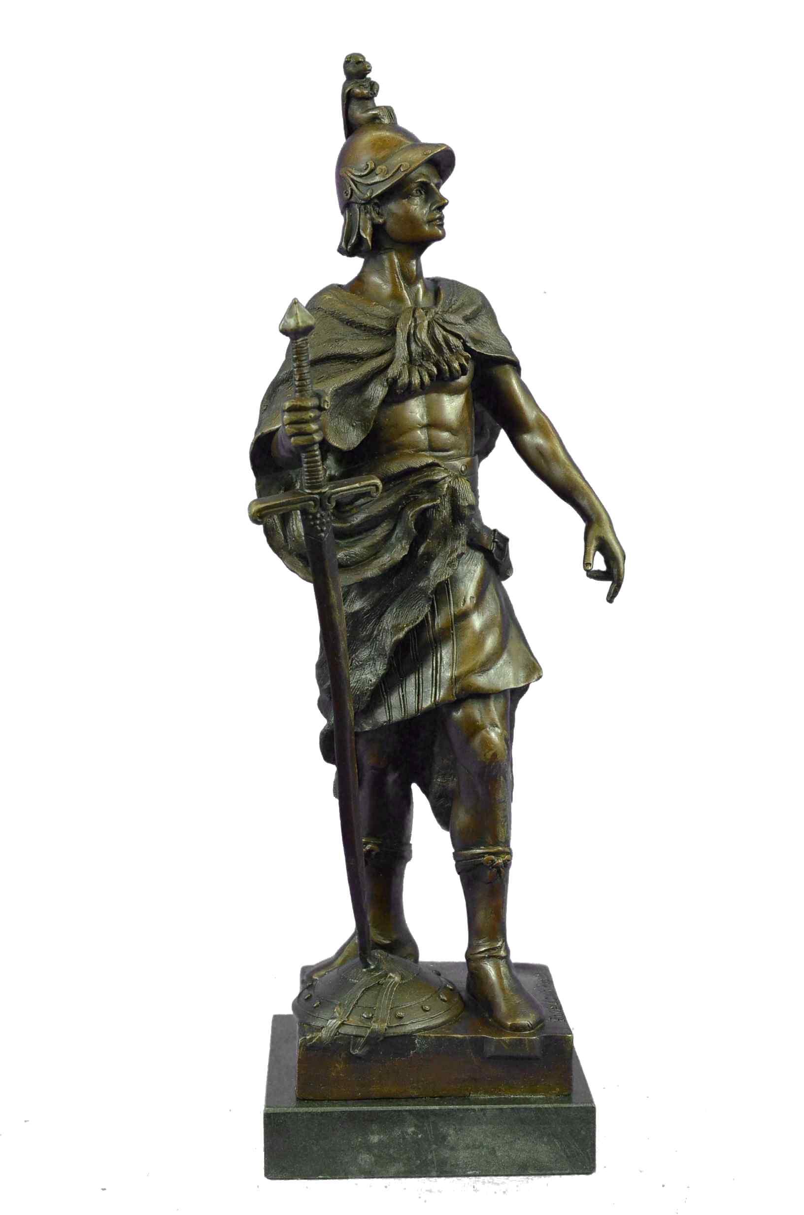 100% Solid Bronze Figure Roman Warrior Le Devoir Sculpture Marble ...