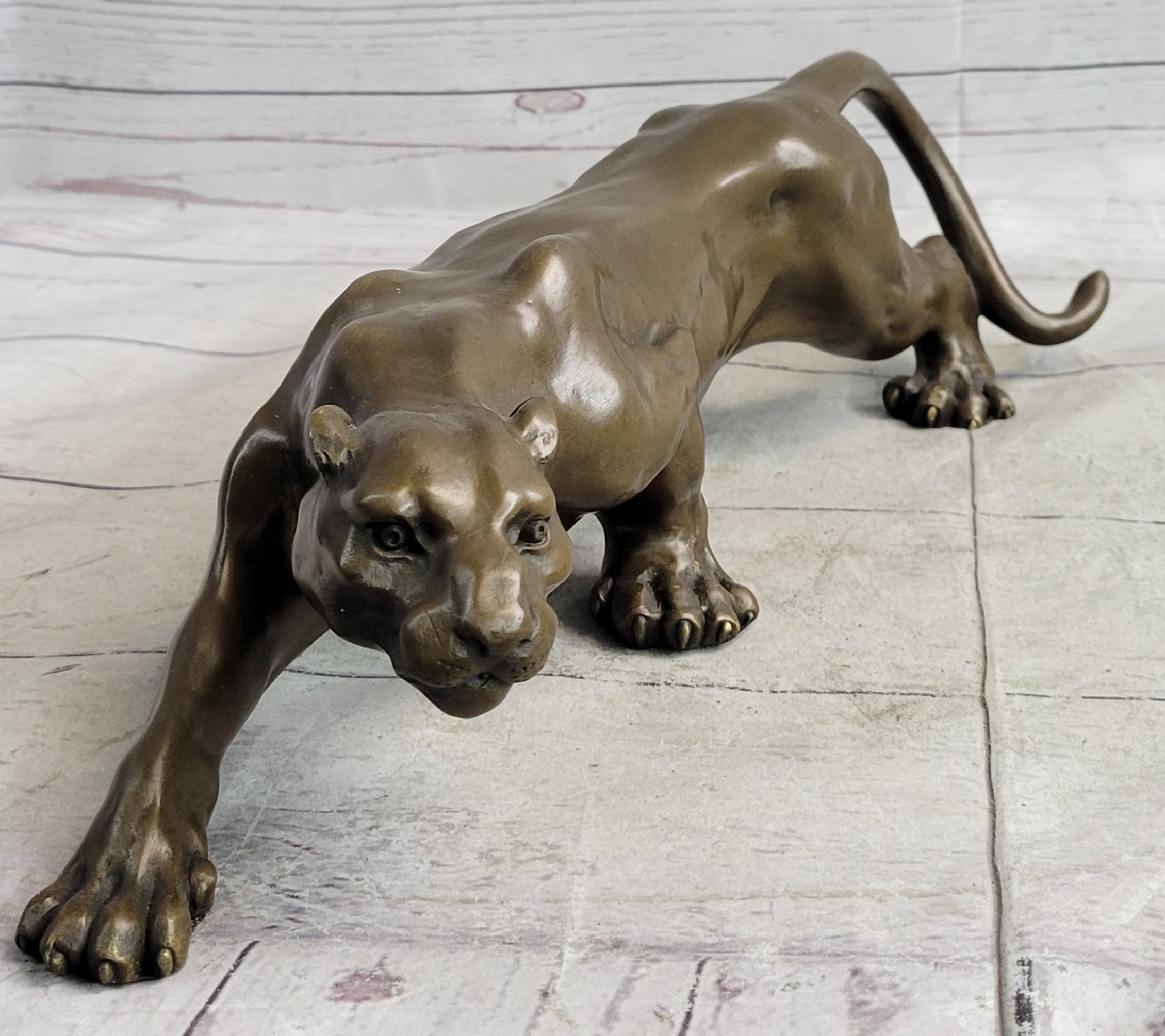 シルバー金具 ヒョウ ブロンズ像 RUNNING LEOPARD CAST BRONZE