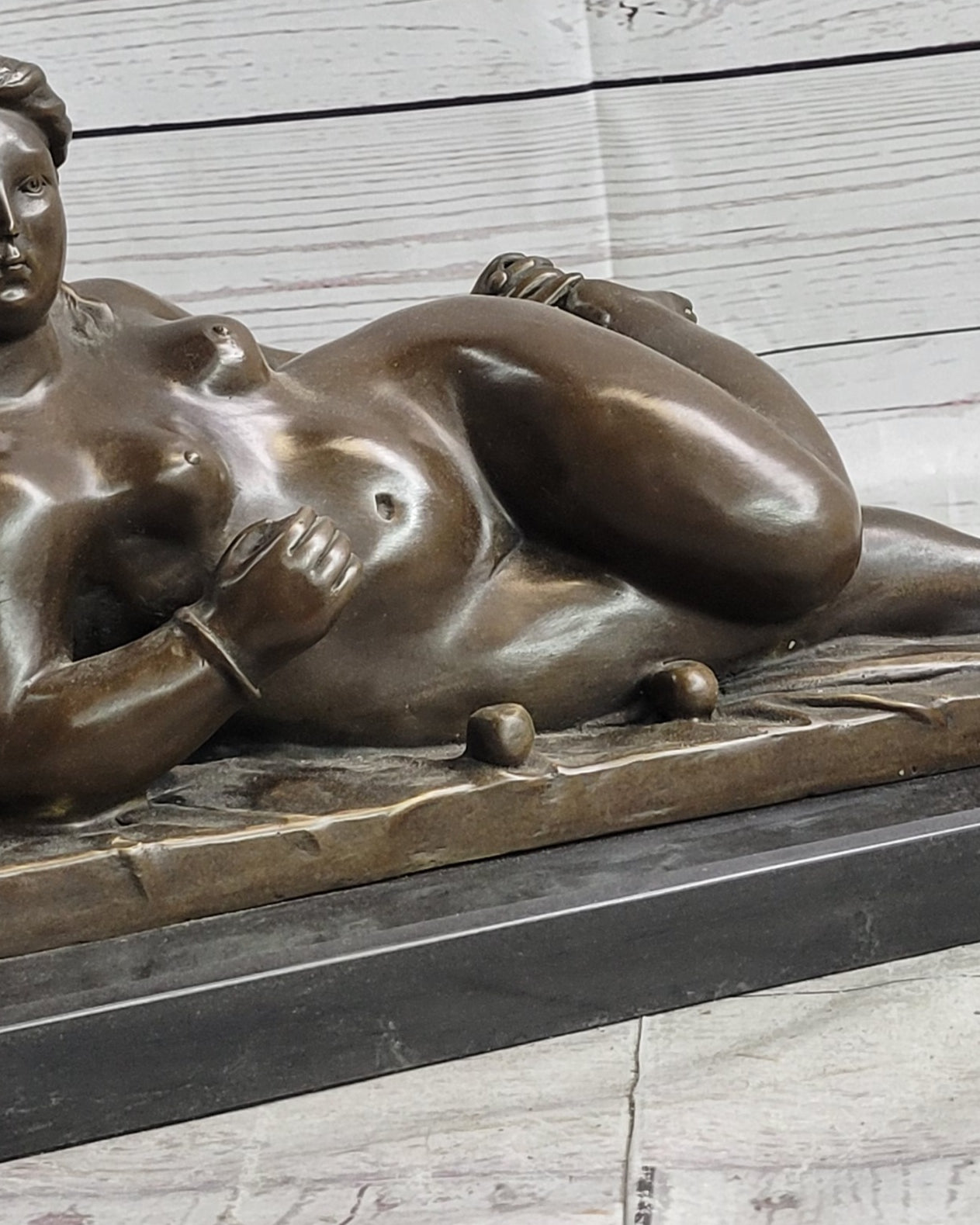 Botero Full Figure Sculpture European Bronze Finery Brown Statue Art Nude  Woman