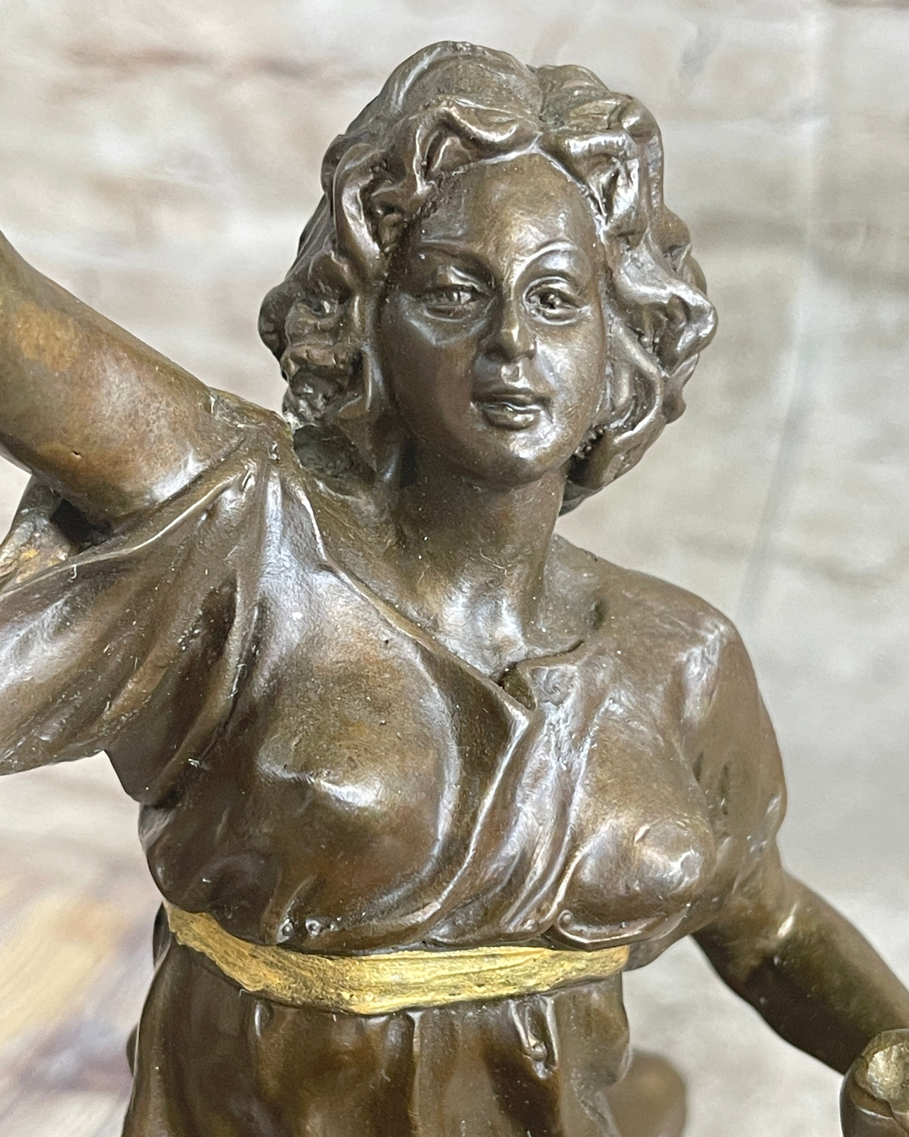 Timeless Beauty: Handmade Bronze Sculpture of a Maiden and Water Jug