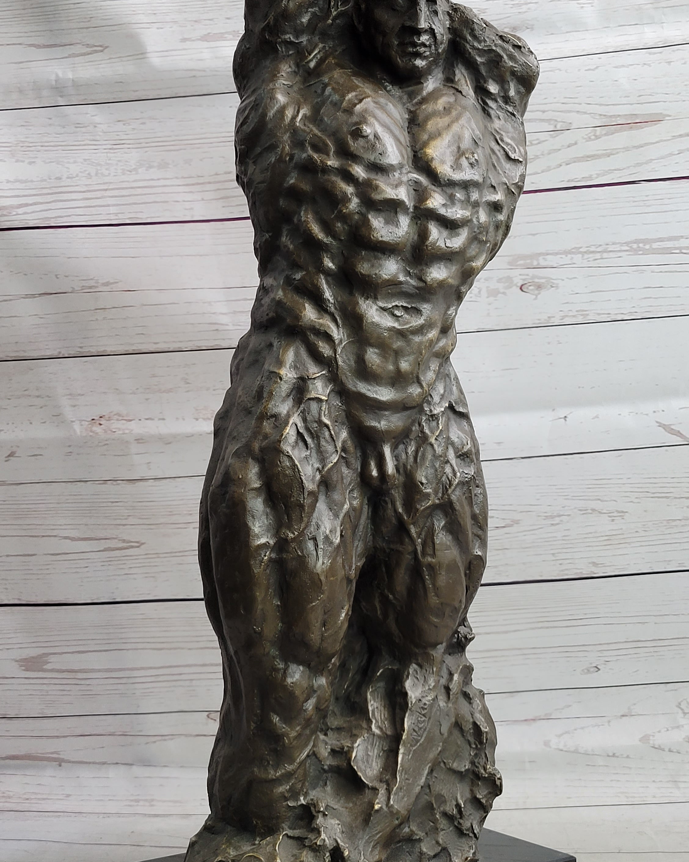 R REALONG Muscular Man Large Bronze Statue, 24.4'' Pure Bronze