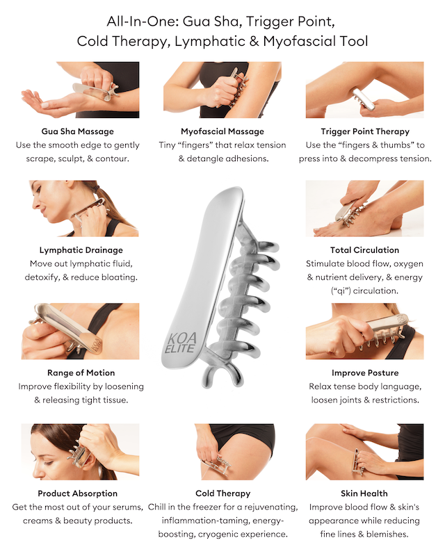 All in 1: Gua Sha, trigger point, cold therapy, lymphatic and myofascial tool