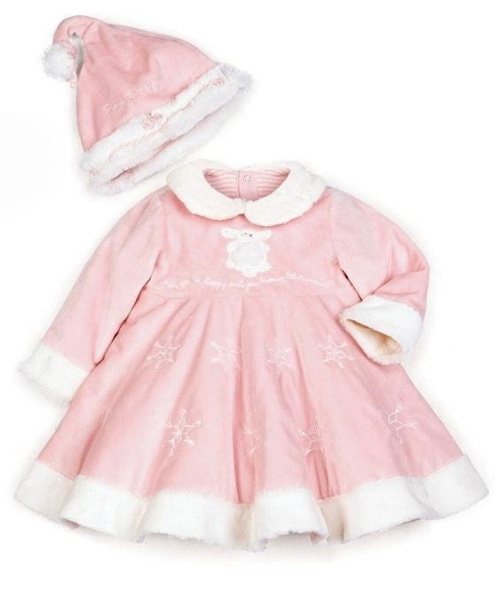 Pink Faux Fur Winter Baby Dress & Hat