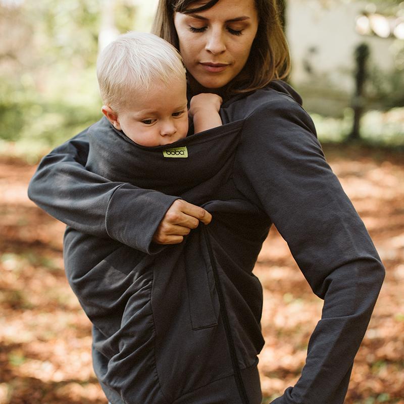 mom and baby hoodie carrier