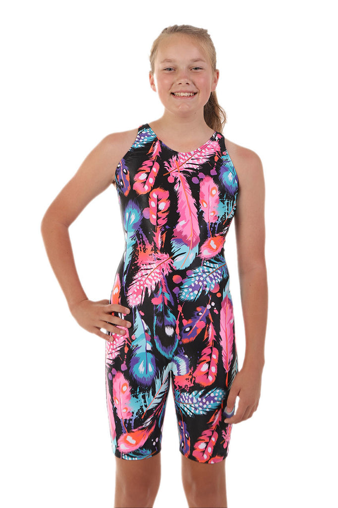 Nova Swimwear Girls Peacock Knee Length One Piece – FreeStyle Swimwear
