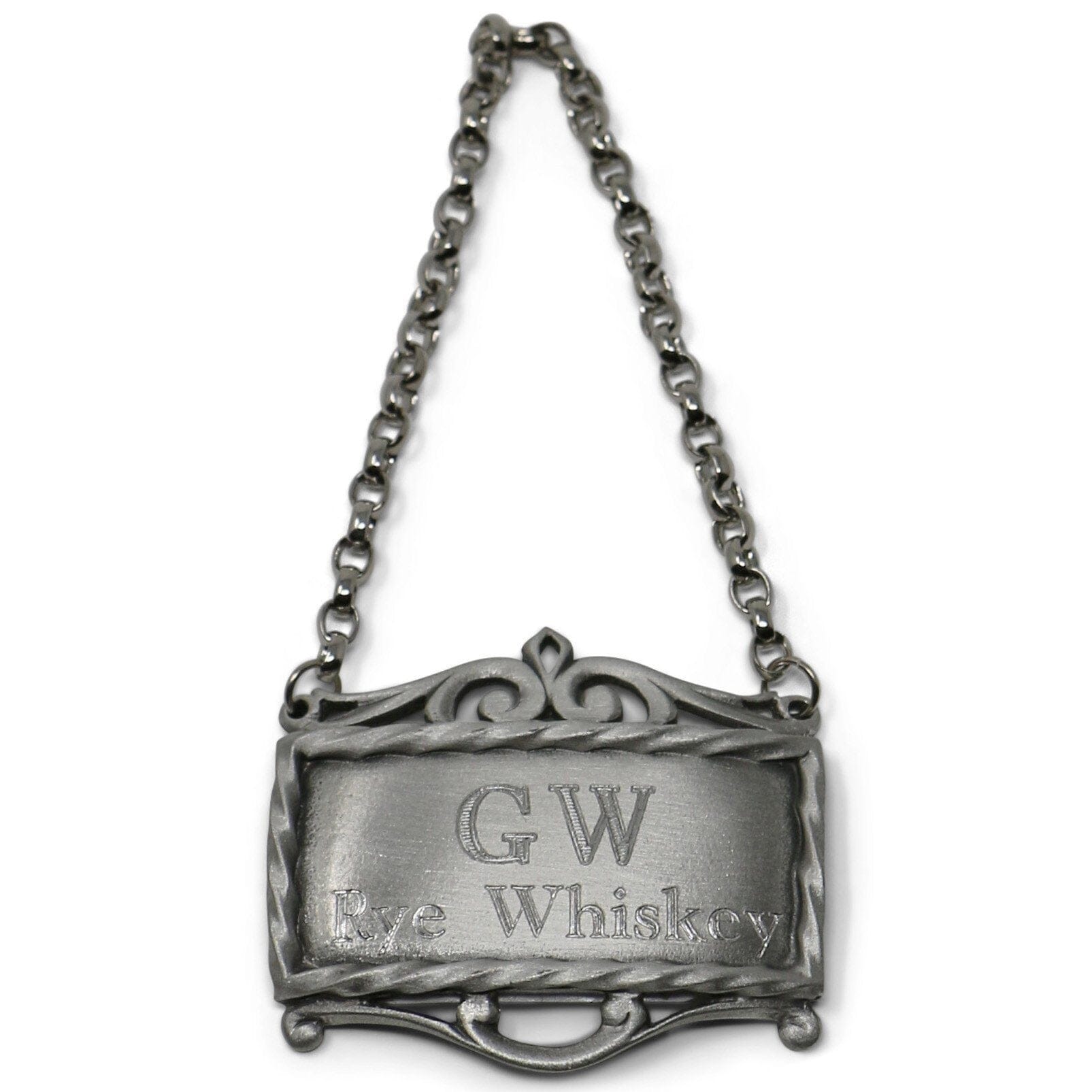 GW's Rye Whiskey Pewter Decanter Label