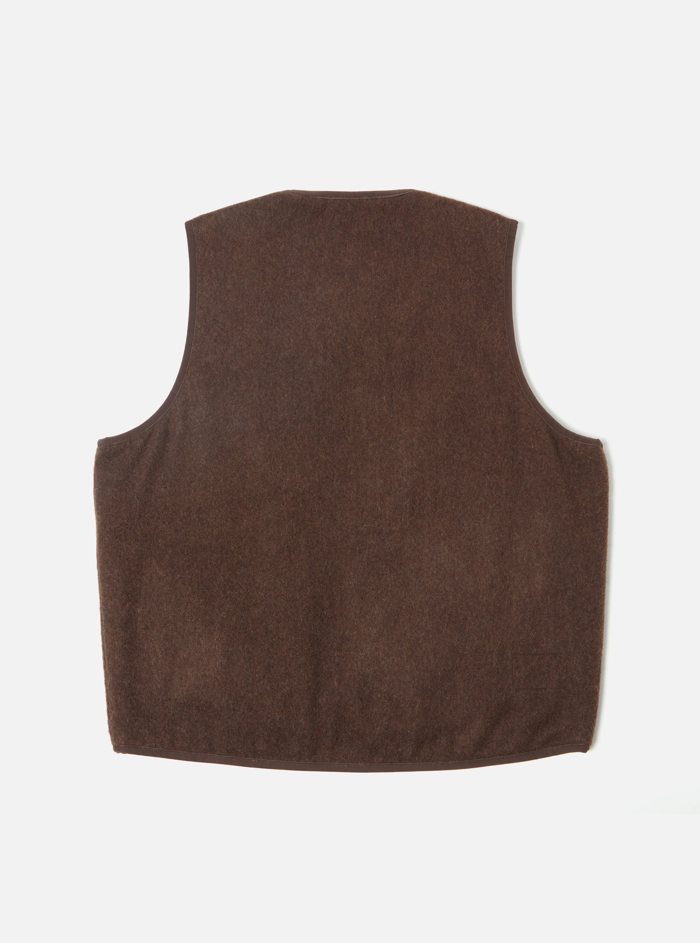 Universal Works Reversible Liner Gilet in Brown Melange Melton