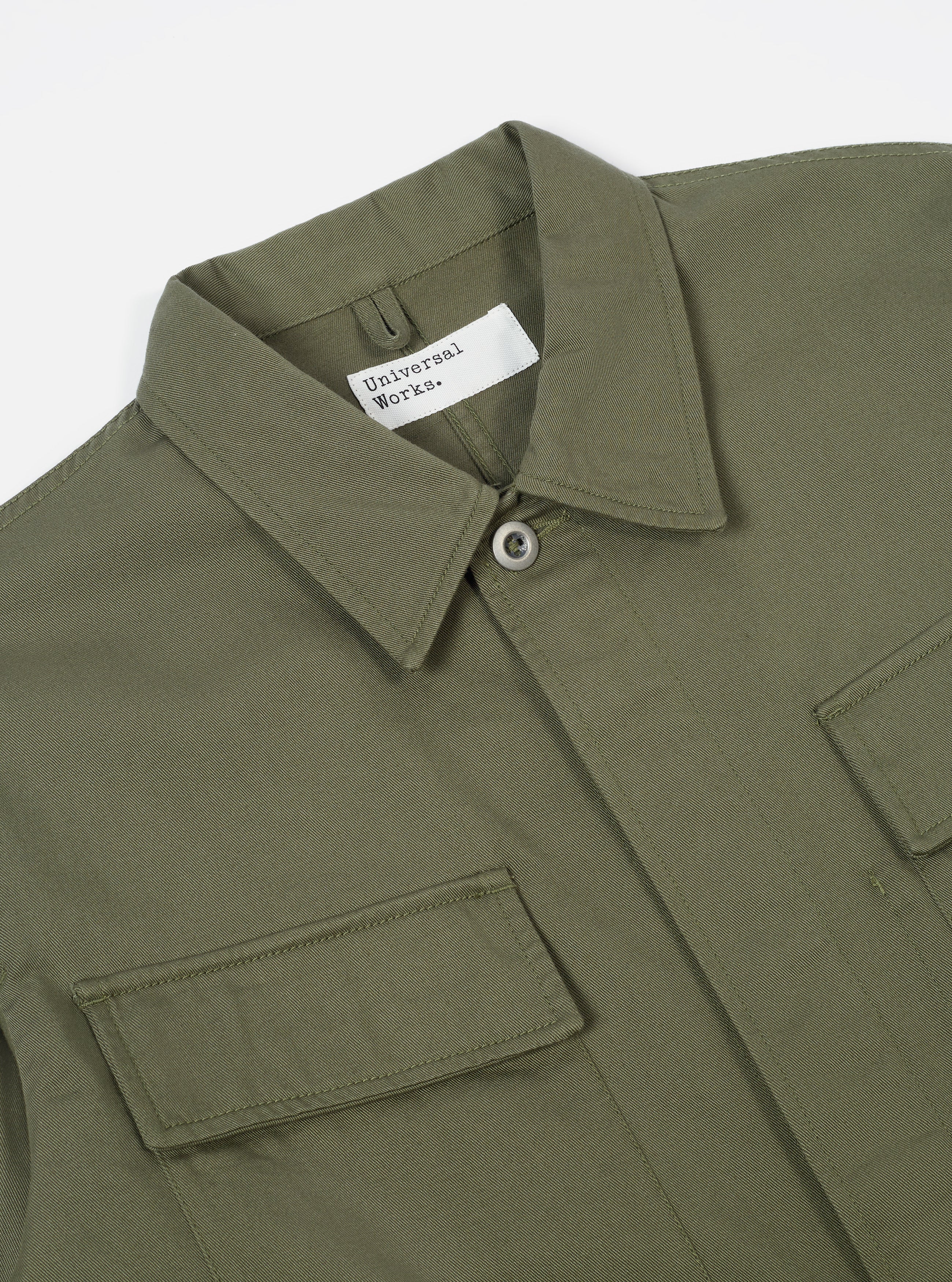 Universal Works MW Fatigue Jacket in Light Olive Twill