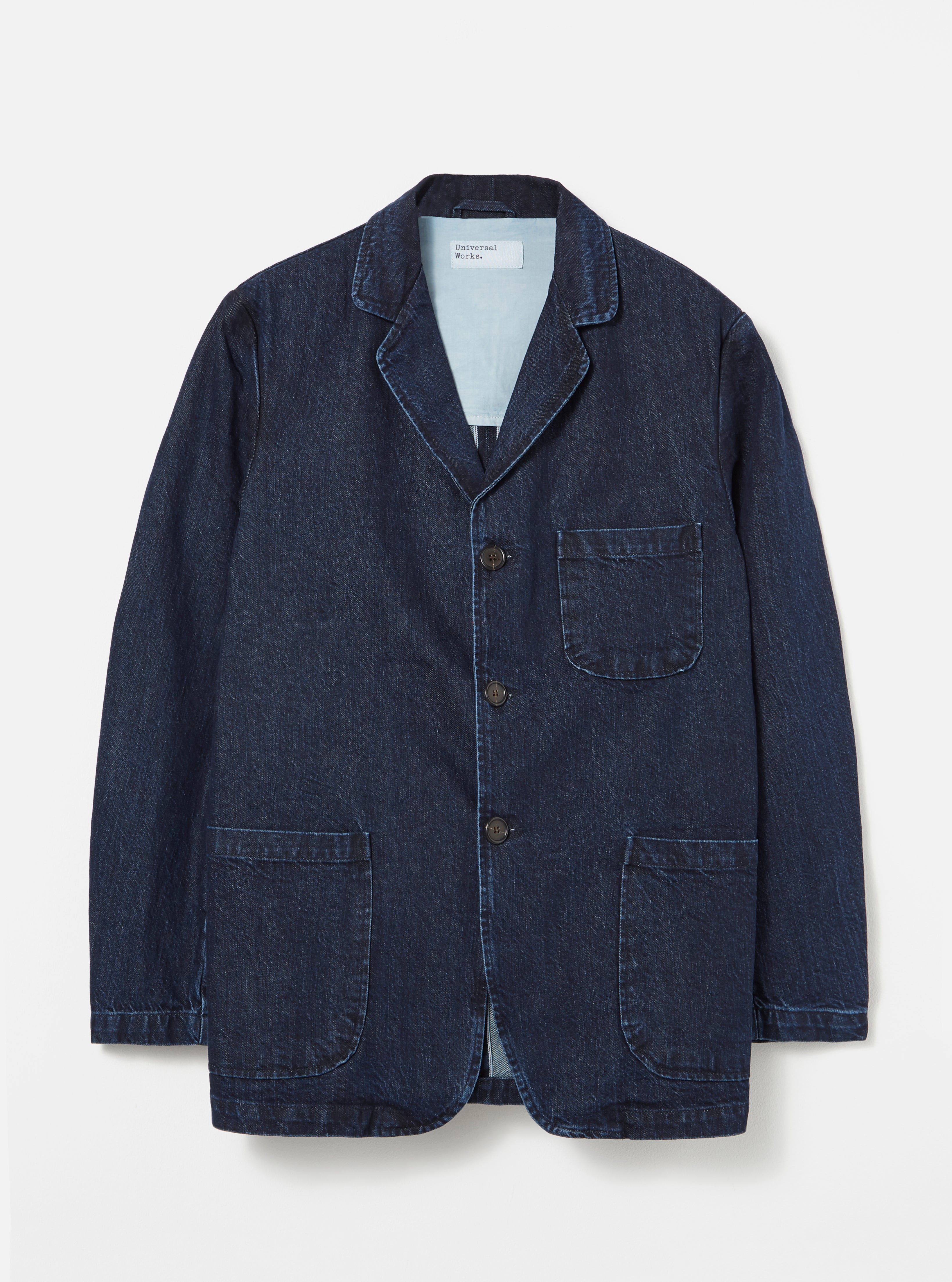 Universal Works Three Button Jacket in Washed Indigo Selvedge PT Denim