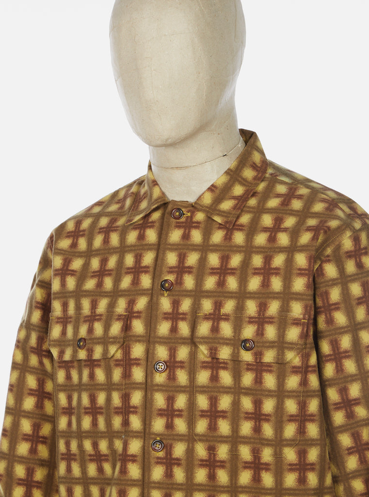 Universal Works L/S Utility Shirt in Olive Japanese Cross Check