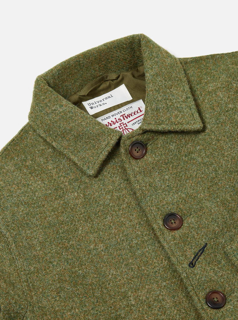 Universal Works Bakers Chore Jacket in Olive LW Harris Tweed