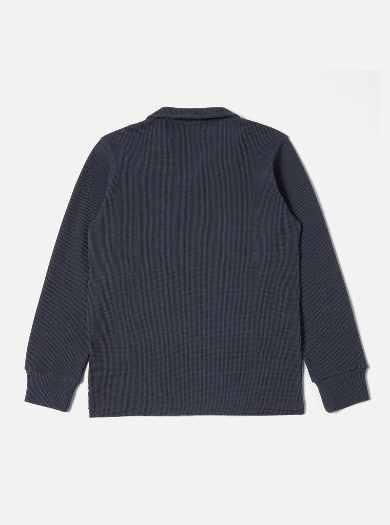 Universal Works L/S Vacation Polo in Navy Fall Waffle